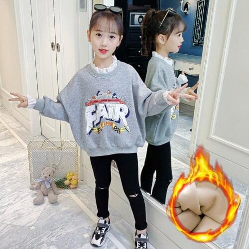 Girls' Hoodies Sweatshirts Kids Outwear 2021 Cute Velvet Thicken Warm Winter Autumn Cotton Fleece Outdoor Childrens Clothing