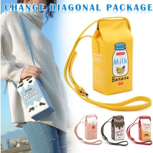 Women Milk Box Cartoon Shoulder Bag Girls Crossbody Bags Phone Bag WHShopping