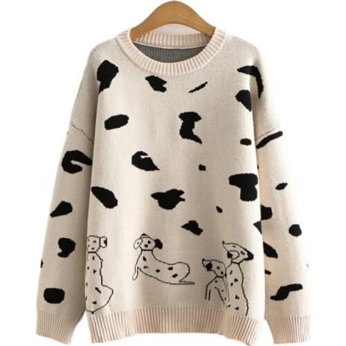 Cartoon Dog Jacquard Knit Sweaters Women 2021 Winter Warm Pullovers Korean Fashion Ladies Kawaii Cute Soft Graphic Jumpers Tops
