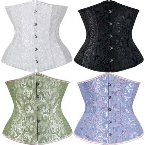 S-6XL Sexy Satin Jacquard Floral Underbust Corset Lace up Boned Body Shaper Waist cincher Corsets And Bustier Plus Size
