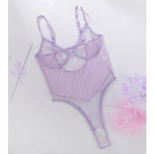 Women Sexy Lingerie Bodysuit Babydoll Solid Perspective Floral Lace Teddies Nightwear Ladies Exotic Underwear Sleepwear