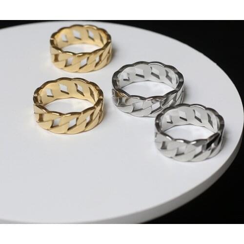 RHYSONG New Fashion Wide Version Hollow Smooth Gold Ring Statement Engagement Rings For Women Stainless Steel Jewelry JZ39