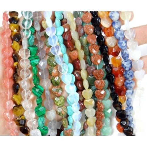 10mm Natural stone agate Quartz Turquoise Opal Faceted Peach heart spacer beads for Diy Jewelry Making Bracelet Necklace 20pcs