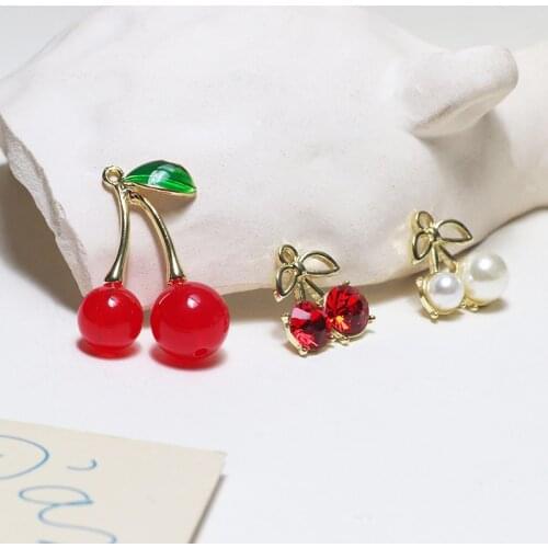 10pcs Cherry Metal Fruit Charms Golden Color Earring Charms for Jewelry Making