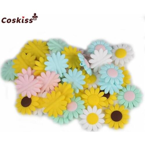 18pcs New Product Sunflower Bead Made From Food Grade Silicone With Baby Teether Bracelet/necklace DIY Fashion Silicone Pendant