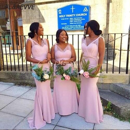 2021 Mermaid Bridesmaid Dresses V Neck Elastic Satin Wedding Party Dress African Bridesmaid dress for Black Girls