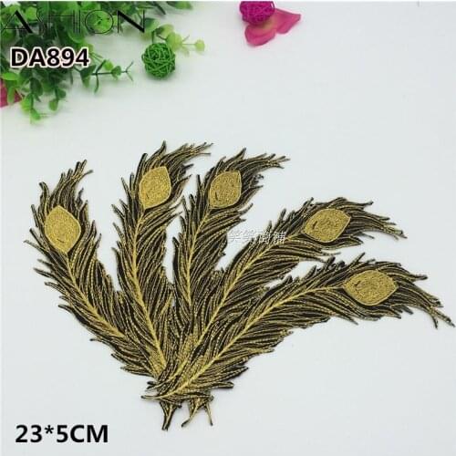 5 PCS 23*5CM embroidery Peacock feathers Iron stick Dress lace applique flower patch dancing garment accessories DA894
