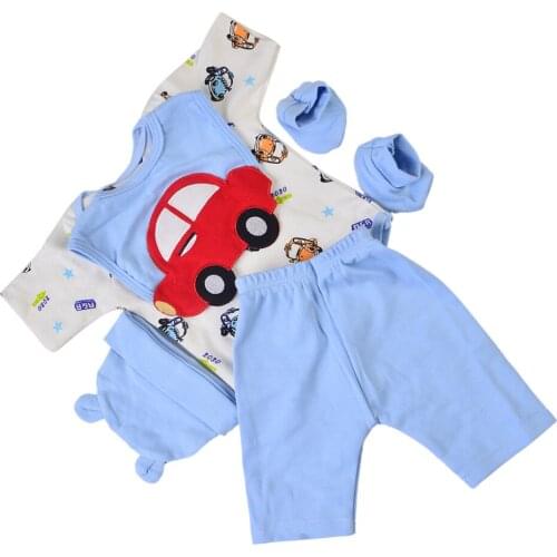 5pcs Sweet Jumpsuit, Pants, Bibs & Hat Clothes Set Casual Outfit Blue for 22-23inch Reborn Doll
