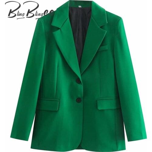 BlingBlingee Sping Autumn Fashion Single Breasted Long Sleeve Women Suit Jacket Office Lady Casual Blazers Female Green Coats