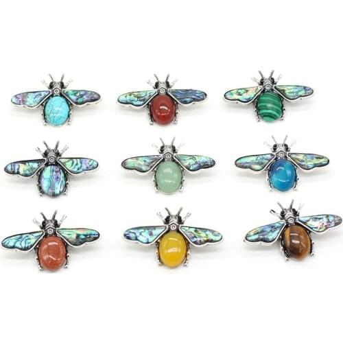 Natural Stone Crystal Agates Lapis Lazuli Green Aventurine Amethysts Brooches Pins for Jewelry Making Women Gift Size 37x35mm