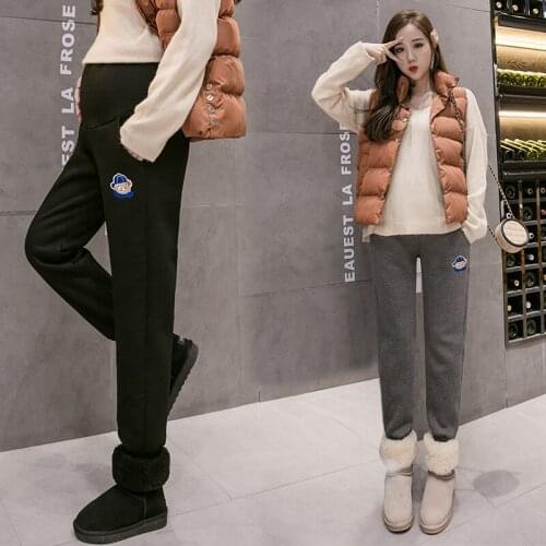 Pregnant Womens Autumn Winter Belly Trouser Plus Velvet Thick Stretch Pants with Lamb Velvet Casual Outer Wear Belly Lift Pants