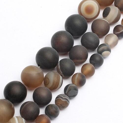 4-12mm Matte Natural Stone Beads Polished Brown Stripes Agates Beads DIY Spacer Loose Beads for Jewelry Making Bracelet 15