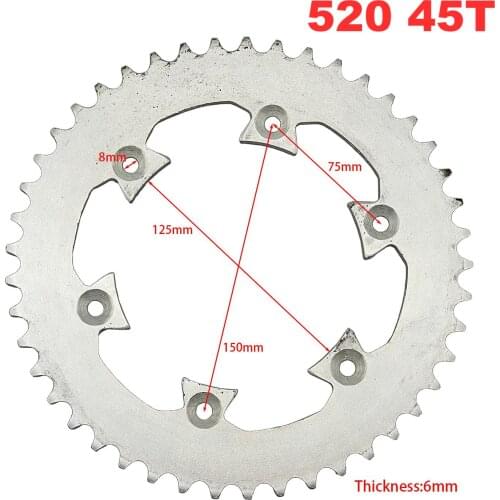 6 Holes 520 Chain 45 Tooth Internal Diameter125mm Rear Drive Chain Sprocket For Honda Motorcycle Monkey Bike