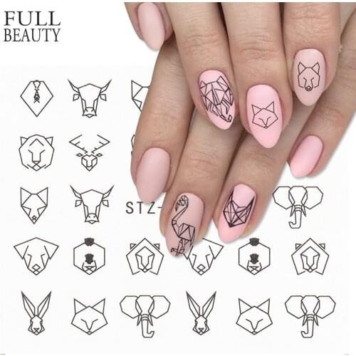 Black Animal Geometry Nail Water Decals Deer Fox Pig Slider Sticker Nail Designs DIY Polish Manicure Accessory CHSTZ1018-1021