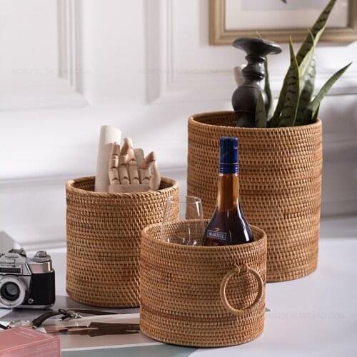Rattan flower pots decorative Hand-woven round rattan storage bucket home decoration