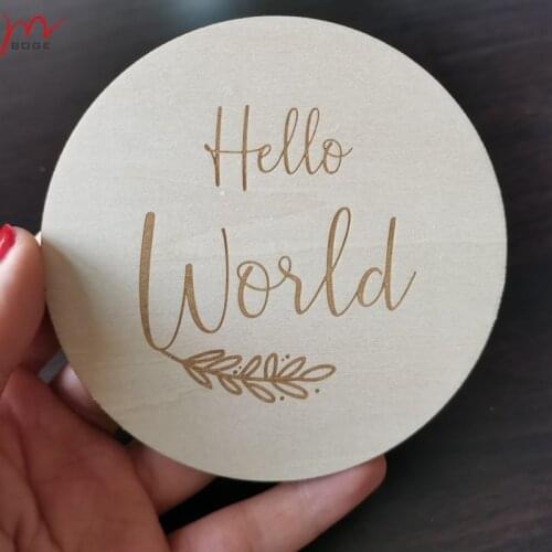 Free shipping 20pcs baby shower gift Hello World Baby Announcement Engraved Wooden Pregnancy Announcement Plaque