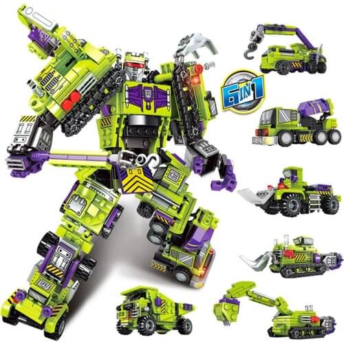 6in1 Transformation Robot Building Block Set Toys Kids City Engineering Excavator car truck For Children Gift