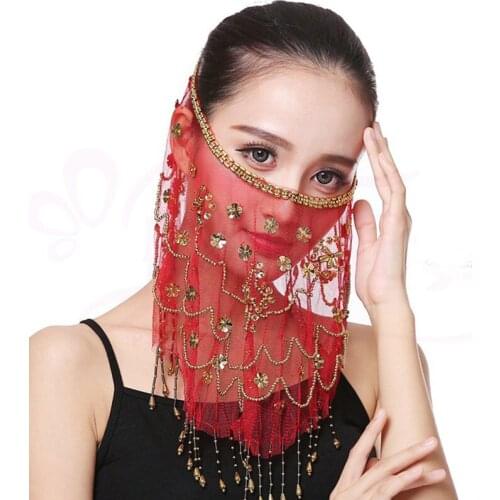 Tribal Face Veil Belly Dance Costumes Embroidered Mesh Bellydance Face Veils Plum Flower Veil Indian Dance Jewelry Props