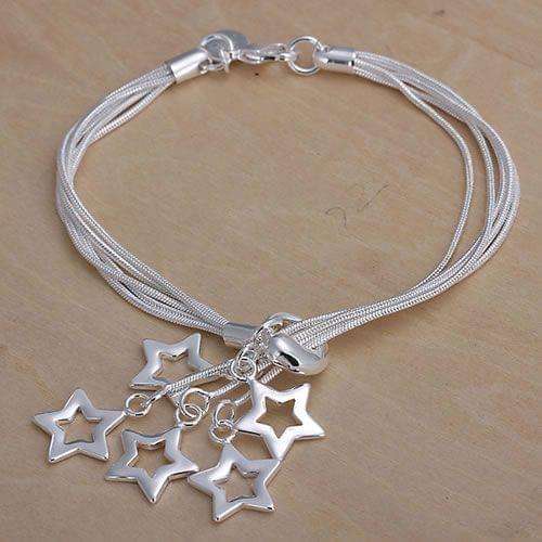 H153 Hot Sale Fine Silver Plated Jewelry,Wholesale Factory Price 925 Charms Free Shipping Fashion Hollow Stars Pendant Bracelets