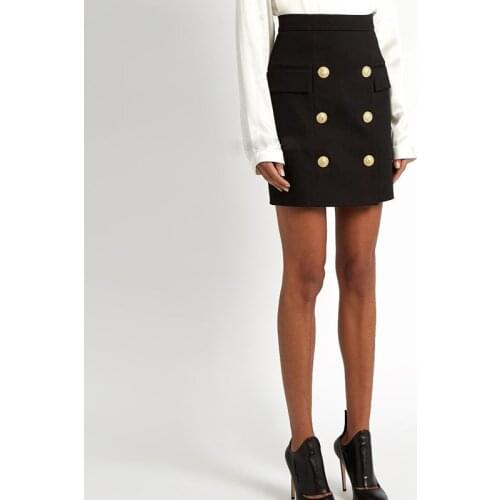 HIGH STREET Newest 2021 Designer Career Skirt Womens Metal Lion Buttons Embellished Mini Skirt