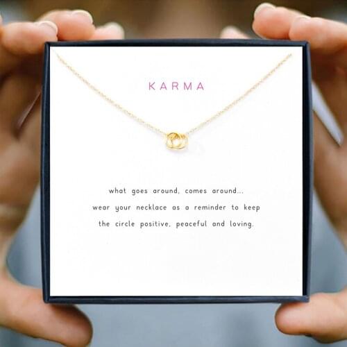 Icareu Circle Double Ring Alloy Necklace New Cross Round Women Gold Alloy Short Chain Valentines Wish Card Gift Black Box