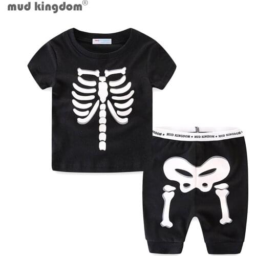 Mudkingdom Boys Outfits Skeleton Glowing T-Shirts Kids Summer Clothes Set