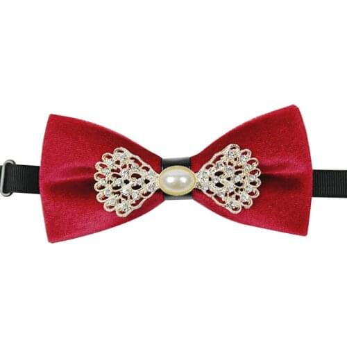 Korean Vintage Rhinestone Dark Red Strip Mens Bowtie Trendy Party Casual Fashion White Shirt Formal Dress Wedding Accessories