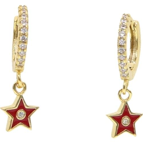 Red black blue Enamel Star Earth Planet Drop Hook Earrings Long Pendant Dangle Jewelry for Woman Girls