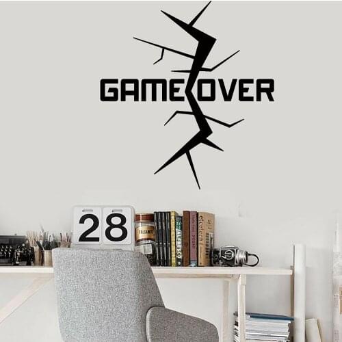 Creative Vinyl Decal Game Over Crack Gamer Room Words Wall Stickers Bedroom Decoration Teen Boys Gift Wall Decals Mural A008