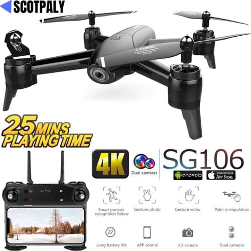 Best SG106 WiFi FPV RC Drone 4K Camera Optical Flow 1080P HD Dual Camera Real Time Aerial Video Wide Angle Quadcopter Aircraft