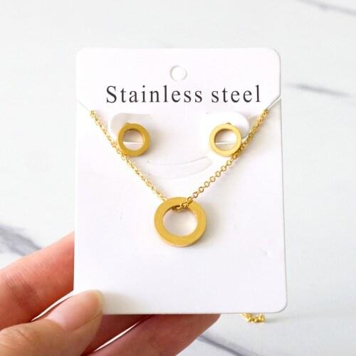 LUXUKISSKIDS Korean Style Office Round Shape Pendant Stainless Steel Chain Earrings Sets For Women Jewellry Sets bijoux femme