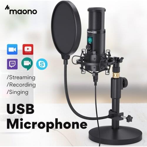 MAONO AU-PM421T USB Microphone Professional Condenser Studio Live Streaming Mic for PC Laptop With One-Touch Mute and Gain Knob