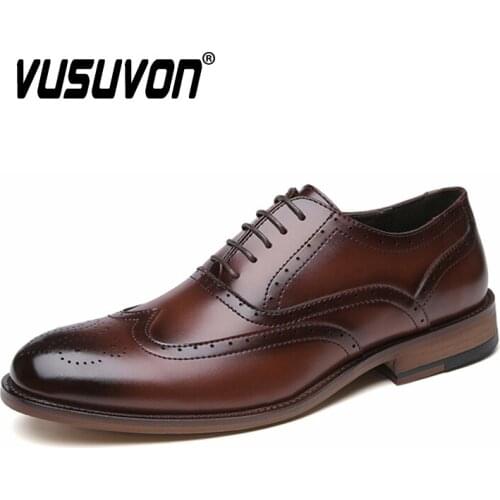 Brand Oxford Shoes Men Casual Leather Brogue Business Shoes Men 2020 Hot Sale Wingtip Formal Dress Men Shoes Big Size Footwear
