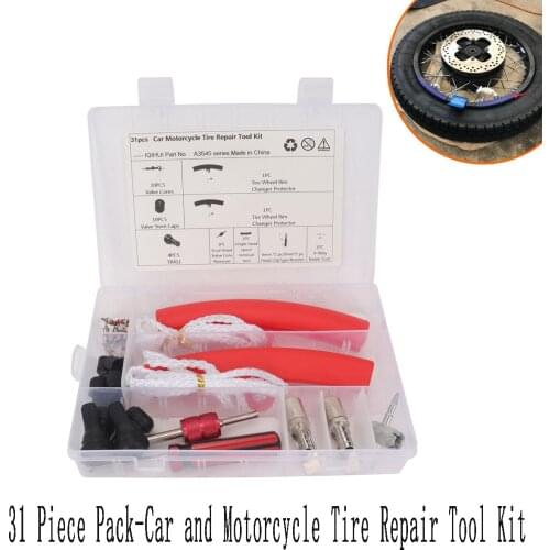 31-piece Tire Repair Tool Kit with Red Protective Cover, Suitable for Cars and Motorcycles