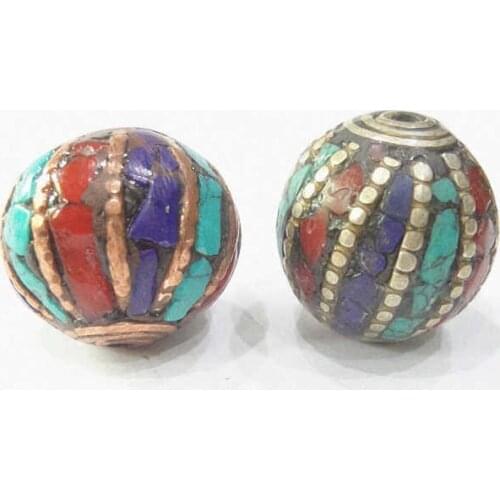 Nepal Hand Brass Ball Beads Inlay Colorful Stone Lanterns Beads DIY Jewelry Accessories NBB311