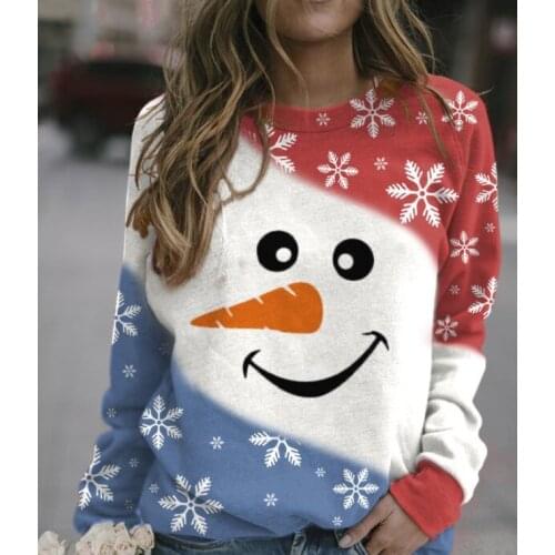 2021 New Christmas Sweaters WomensPrint Hooded Contrast Sweatshirt Top Warm Oversized Hoodies Women Sweatshirts Fashion
