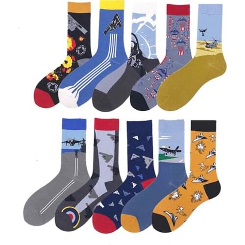 Novelty Happy Funny Men Graphic Socks Combed Cotton Omelette Frog Crazy Burger Salmon Corn Avocado Bird Fish Sock Christmas Gif