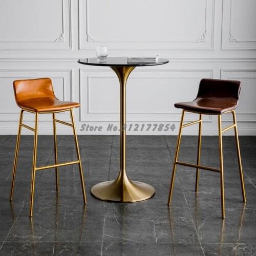 Nordic bar chair home creative light luxury wrought iron bar chair PU leather backrest simple coffee shop high table and stool