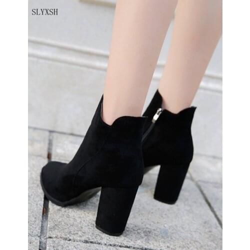 SLYXSH Women Boots High Heels Ankle Boots Fashion 2018 Autumn Chunky Heel Ladies Short Boots Shoes Female