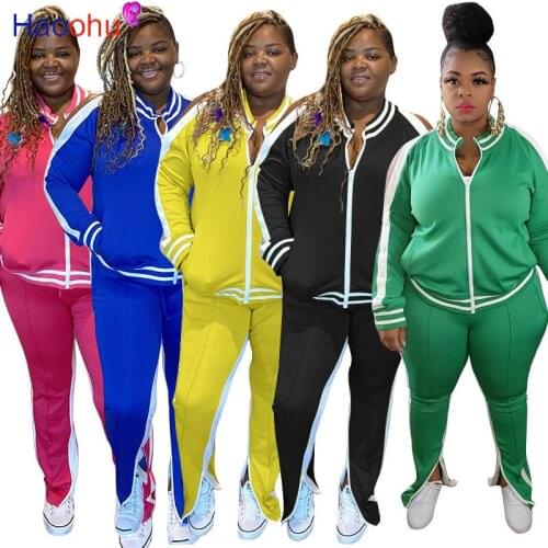 HAOOHU Plus Size L-5XL Sweatsuit Womens Set Sweatshirt Jogger Pants Set Active Tracksuit Two Piece Outfit Set Sporty Pockets