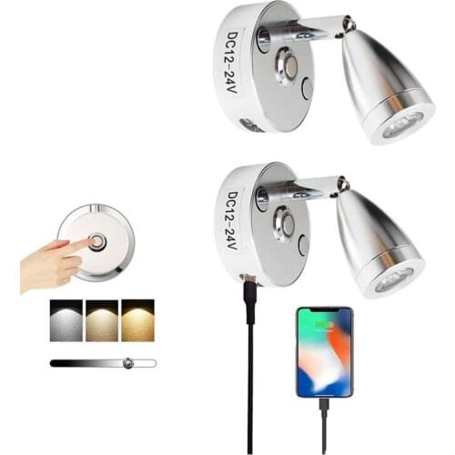 RV LED Spot Reading Lamps, 12V Interior Spotlight Contact Switch with USB Interface for Caravan, Boat, Motorhome