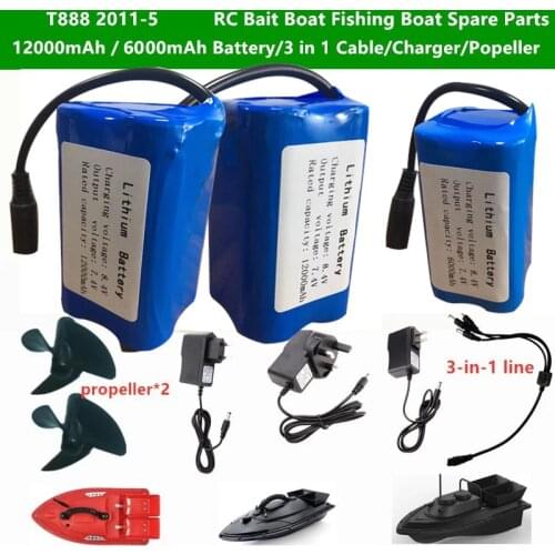 D11 T888 2011-5 T188 RC Fishing Bait Boat Fishing Boat Toy Spare Parts 12000mAh / 5200mAh Battery/3 in 1 Cable/Charger/Propeller