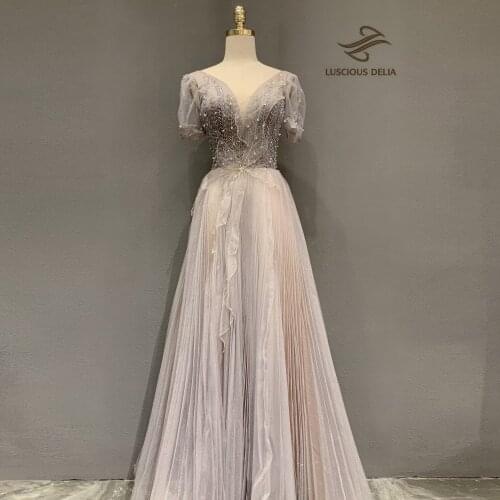 High Split Tulle V-Neck Dresses 2021 Formal Party Gown String beads evening Dress Luscious Delia