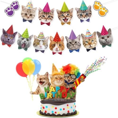 Happy Birthday Cats Theme Party Decoration Lovely Pet Carts Party Favors Wall Hanging Bunting Banner Baby Shower Party Supplies