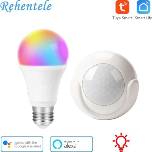 WiFi PIR Motion Sensor Detector Tuya Smart Life Battery Powered Linkage Alarm Work For Alexa Google E27 9W RGB CCT WiFi Bulb LED