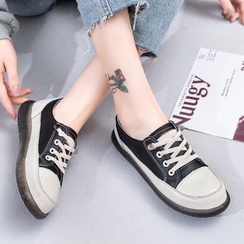 Womens Casual Shoes White Genuine Leather Splicing 2021 Sport Walking Running Summer Platform Flats Woman Sneakers