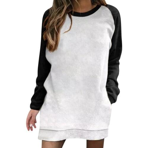 Women Simple Patchwork Hoodies Autumn Casual Loose O Collared Blouse Pullover Basic Korean Long Sleeve Sweatshirts Sweatshirts