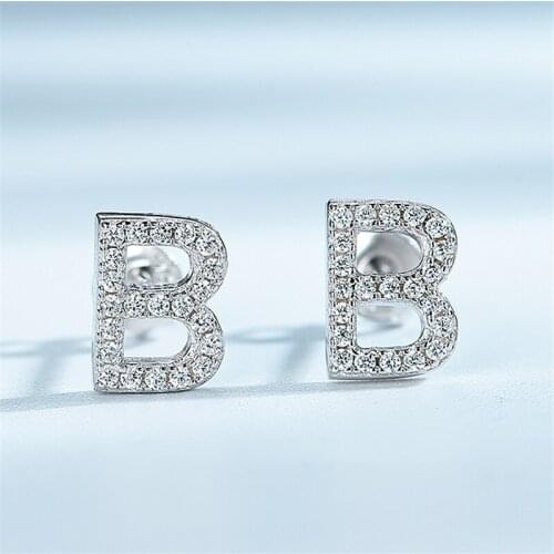 DY 925 Sterling Silver Earring Cubic Zirconia Letter B Solid Unique Daily Wear Stud Earring For Female Party Trendy Jewelry