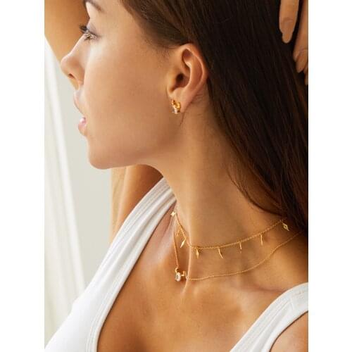 703FORTUNE 2021S925 Silver Diamond Sequin Necklace Light Luxury Simple High Cold Wind Clavicle Chain For Women