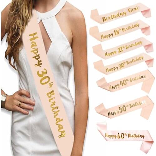1pc Birthday Girl Sash 18 21 30 40 50 60 Happy Birthday Shoulder Strap for Party Decor